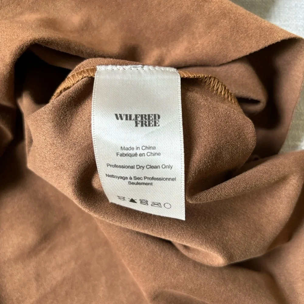 Aritzia Wilfred Free Faux Suede Dark Camel Brown Mini Dress Sz S Trompette  Nori - Picture 9 of 9